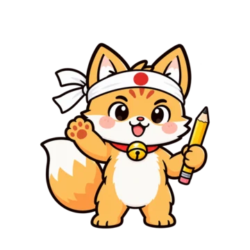 Kitsune in a study headband, waving with a pencil
